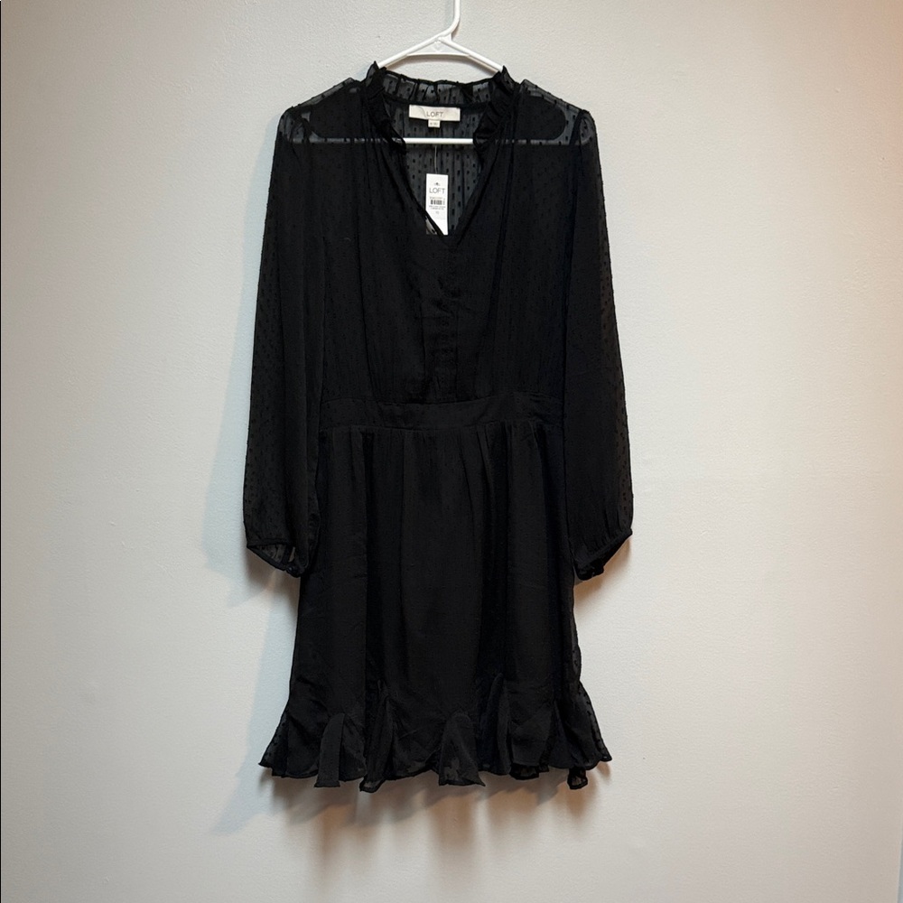 LOFT Black Sheer Polka Dot Dress